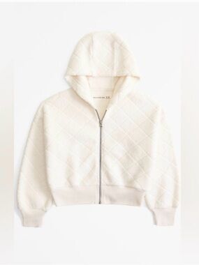 abercrombie kids Cream Sherpa Quilted Look Hooded Front Zip Jacket Girls Sz 7 8